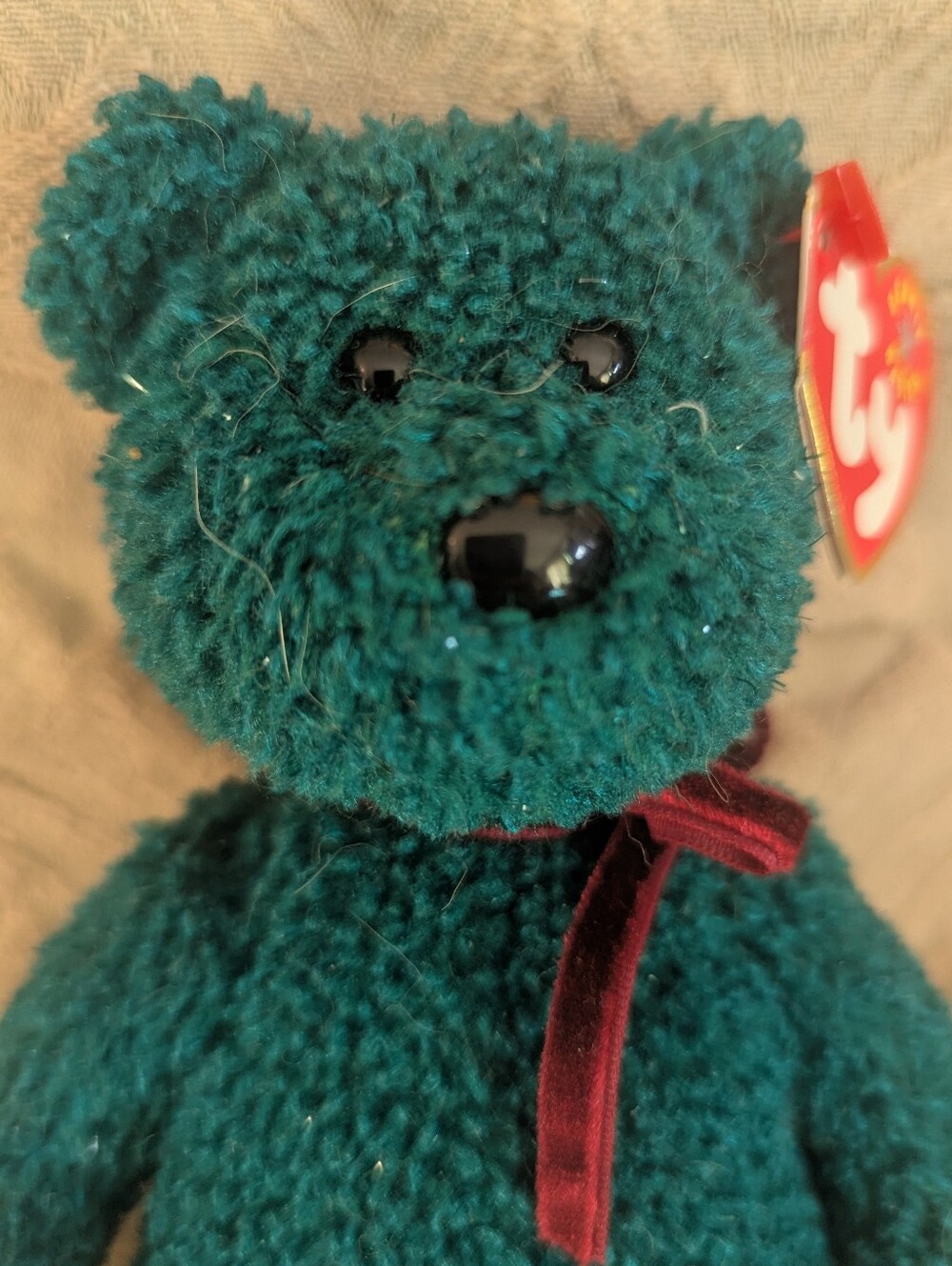 Ty Beanie Baby 2001 Holiday Teddy - Green Sparkle Christmas Bear Retired - Picture 2 of 9